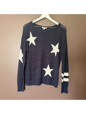 Freshman Navy Blue Ivory Star Knit Sweater Oversized Preppy Americana
